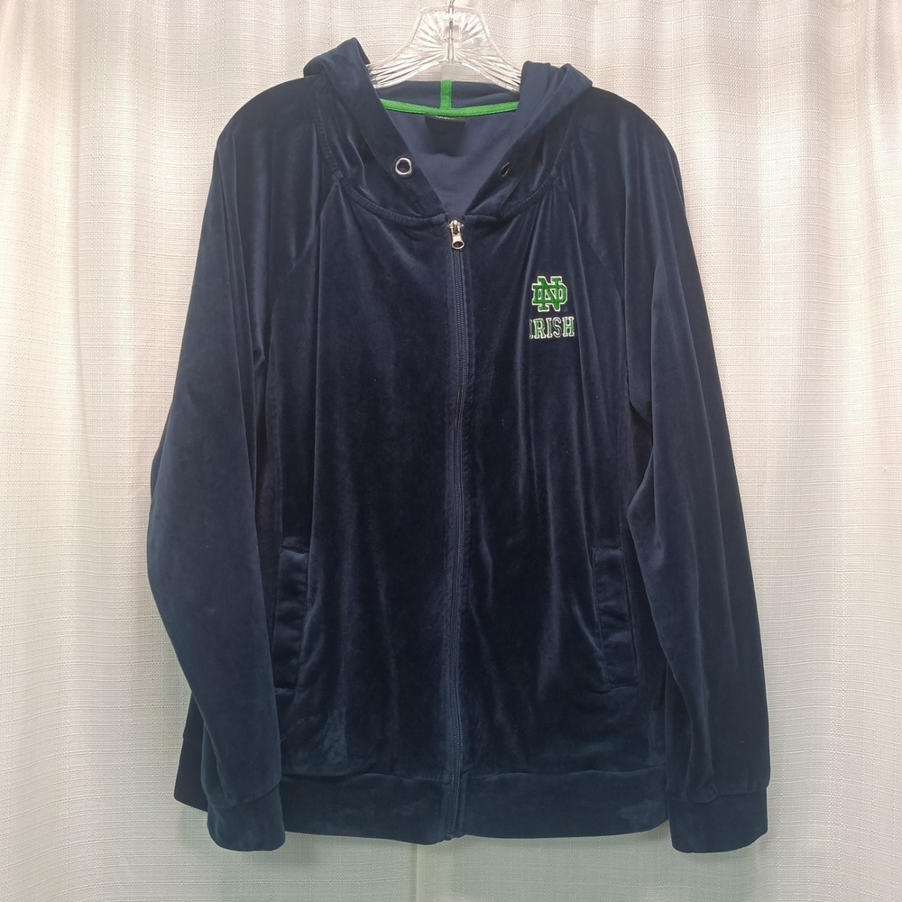 Colosseum Notre Dame Fighting Irish Velour Zip Hoodie Navy Blue Womens XL